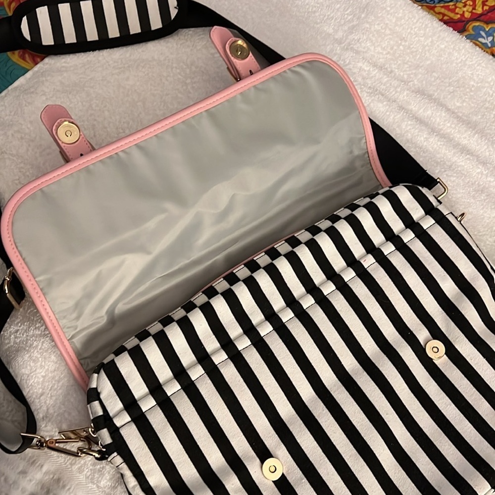 Pink and Black Striped Women's computer Bag - Picture 4 of 5